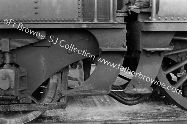 TRAINS CLOSE UP OF LOCO WHEEL WITH STEAM